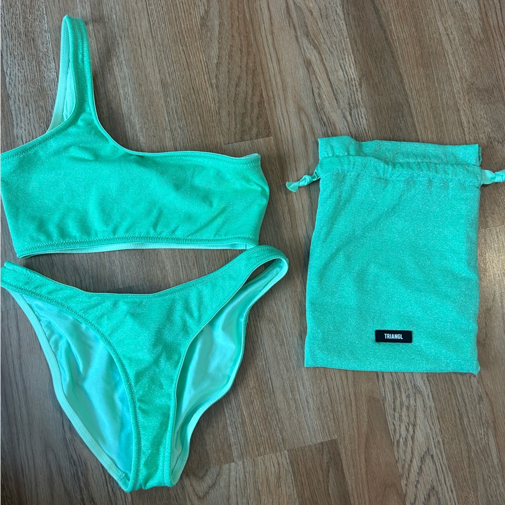 TRIANGL Melrose One Shoulder Bikini Top and Bottom Sparkly Green NEVER WORN